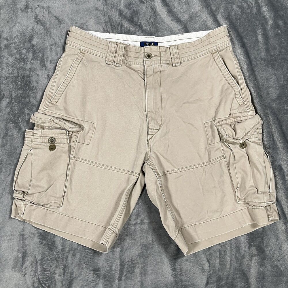Polo Ralph Lauren Cargo Shorts Mens 35 Beige 100% Cotton Classic Fit Pockets